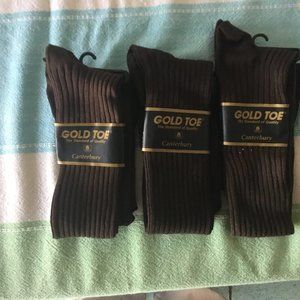 New 3 Pair men's Gold Toe Men's Socks size 10-13 Brown